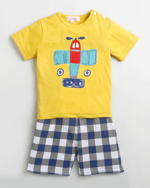 Hopscotch Baby Boys Cotton All-Over Print T-Shirt And Shorts Set In Yellow Colour For Ages 12-18 Months (TGX-3074964)
