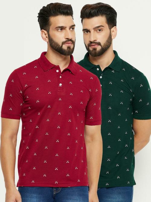 EMERALD APPAREL TRADING Printed Men Maroon, Green T-Shirt (Pack of 2)