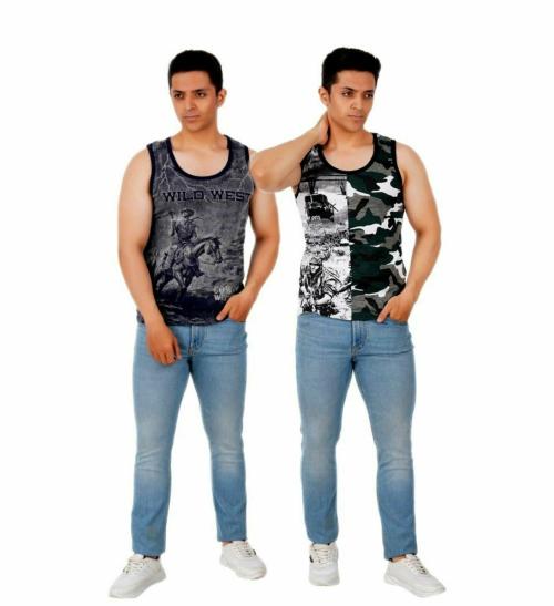 Esteem Mens Cotton Printed Gym Vest(Pack of 2)