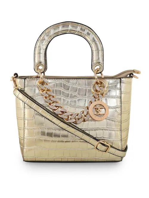 ESBEDA Light Gold Color Croco Embossed Handbag For Women