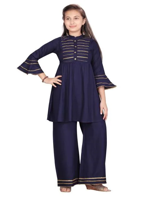 Aarika Girls Navy-Blue Colour Cotton kurti Palazzo Set