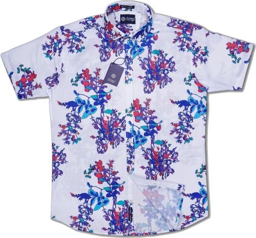 Men White, Light Blue Floral Print Cotton Blend Casual Shirt (S)