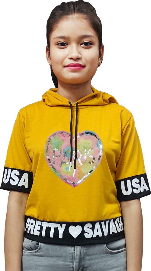 Modure Girls Yellow Graphic Cotton Blend Top (15-16Y)