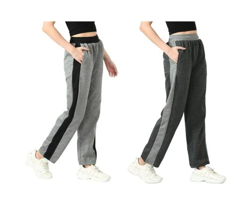 KAYU Women Fleece Warm Solid Lower Trackpants for Winter [Pack of 2] Multicolor