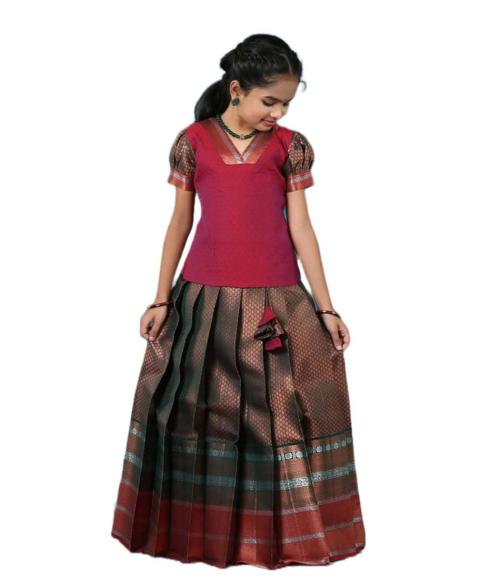 Shivangi Girls Green Bali Silk Pattu Pavadai | Langa_Green_18-24 M