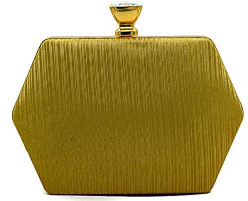 Tooba Handicraft Gold Wrinkle Synthetic Women Designer Clutch Bag With Chain Strap