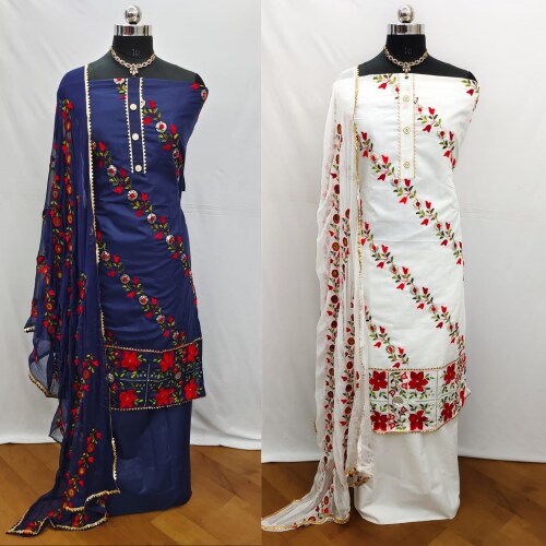 AmpleLuxe women Aari tari work Best design flower SUIT Party wear suit and casual Pack of 2(Dark Blue & White) Pack of 2