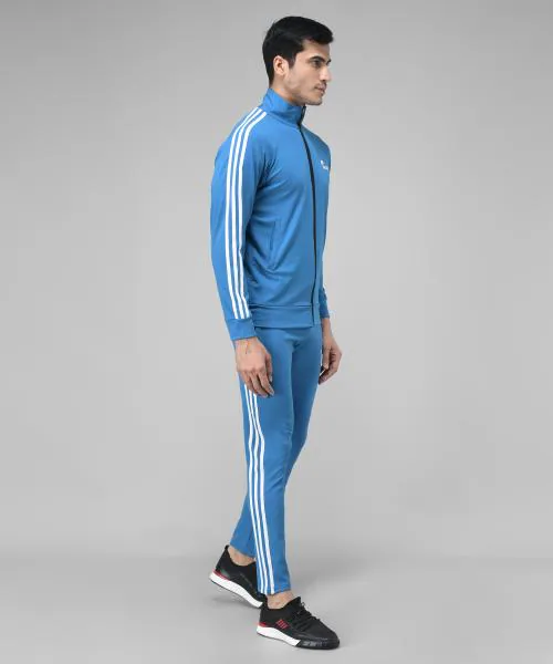 Veltick Men's Lycra Solid Side Stripe Tracksuit (Camel Color)
