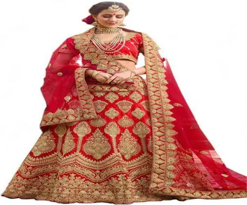 Anghanbrothers Embroidered Semi Stitched Lehenga Choli (Red)