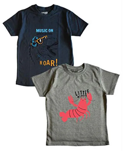 Etched Design Boys Graphic Designed Cotton Pack Of 2 T-Shirt-Pk2047 (3 Years-4 Years)