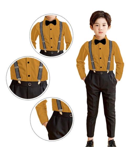 Jaime CREATION Baby Boys Mustard Self Design Cotton Blend Party Dungaree (Festive) Mustard 2-3 Y