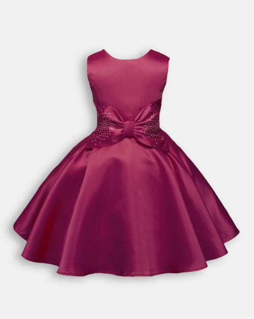 Hopscotch Baby Girls Cotton Sleeveless Bow Applique Party Dress In Purple Colour For Ages 18-24 Months (HSP-3780061)