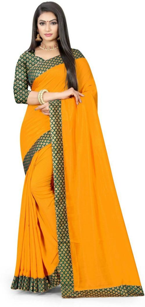 Mahalaxmi Fab Women Yellow Solid, Plain Silk Blend Daily Wear Saree