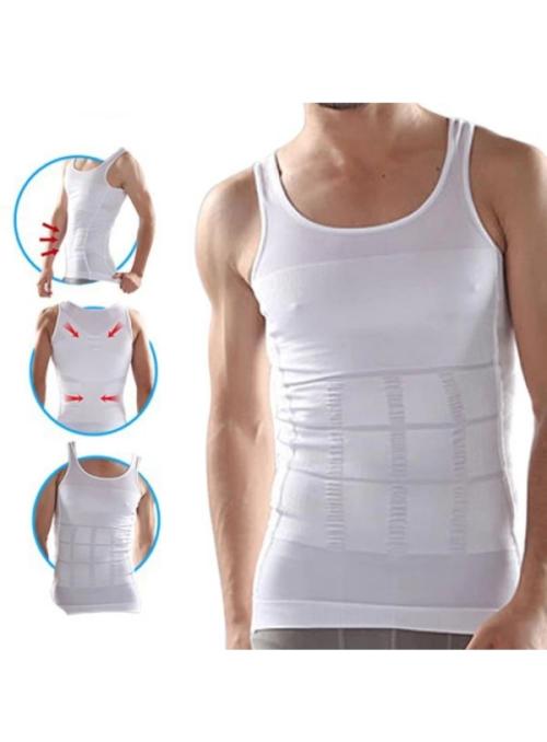 Fitolym Men's Cotton White Slim N Lift Slimming Shirt Body Shaper Tummy Tucker Vest Shapewear For Men
