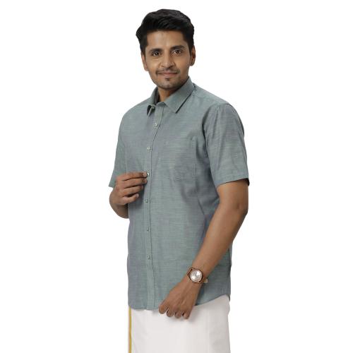RAMRAJ Men Mineral Green Solid Half Sleeves Traditional Formal Shirt