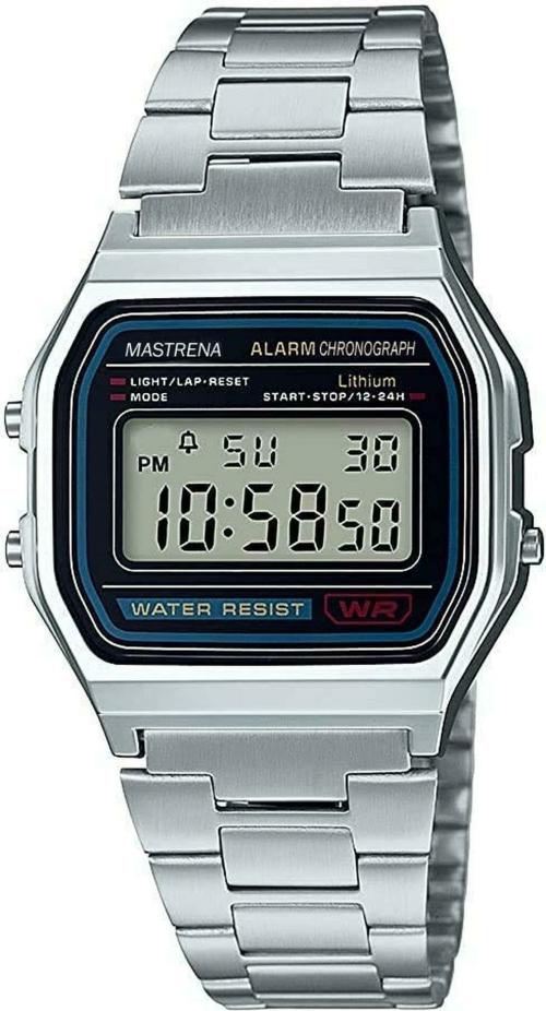 Mastrena Digital Black Dial Silver Strap Watch For Men, Women