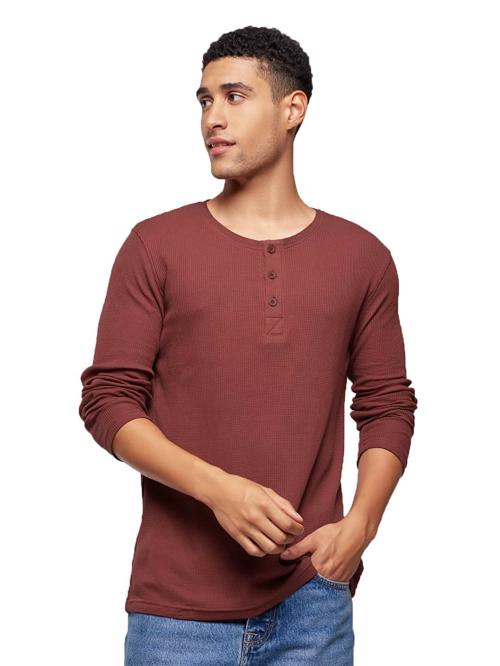 The Souled Store Men Brown Solid Cotton T-Shirts