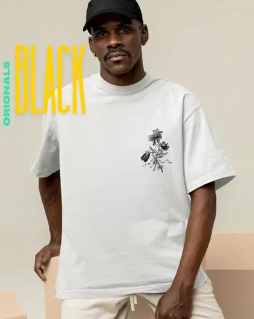 CLOTERI White Colour Relaxed Fit Round Neck Rib and Short Sleeves Puff Print in Flower Print Casual wear Pure Cotton T-Shirt for Men and Boys( Size-S)