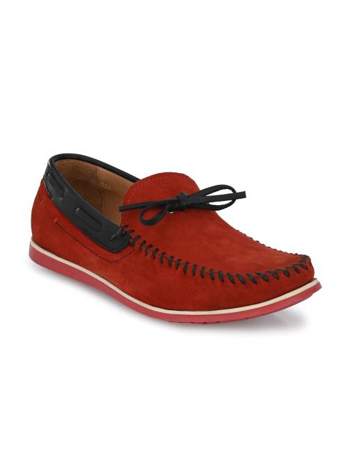 Hitz Red Leather Boat Shoes for Men