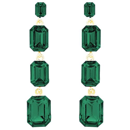 Fresh Vibes Dark Green Stone Colour Western Earrings for Girls | Stylish Long Hanging Danglers Casual Womens Earring