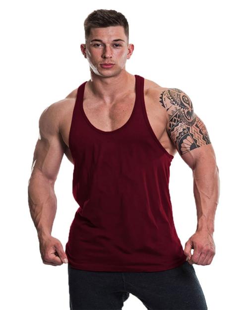 THE BLAZZE Men's maroon Cotton Tank Tops Muscle Gym Bodybuilding Vest Fitness Workout Train Stringers
