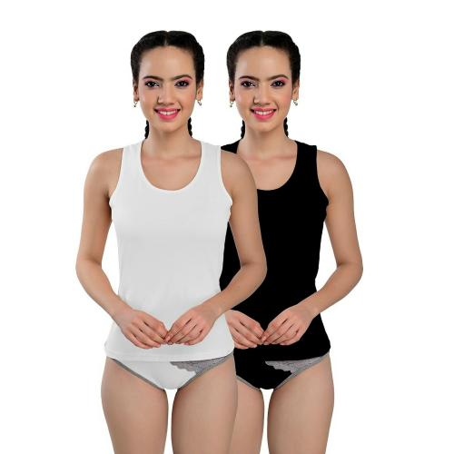 Shebae Cotton Tank Top Sando Inner Wear for Women And Girls Black & White (pack of 2)