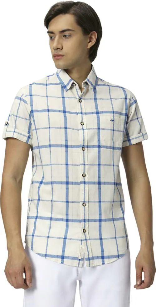 Mufti Blue & White Windowpane Check Shirt