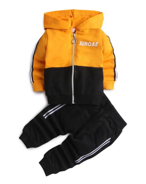 Hopscotch Boys Cotton Text Print Hoodie And Pant Set In Orange Colour For Ages 3-4 Years (YYZ-3138265)