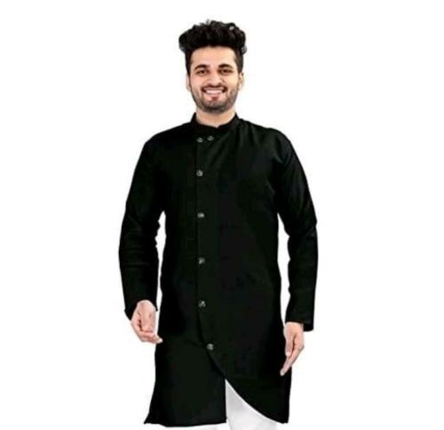 MJBROTHERS Mens In cross patten and classis Kurta(ONLY KURTA)-BLACK-XXL