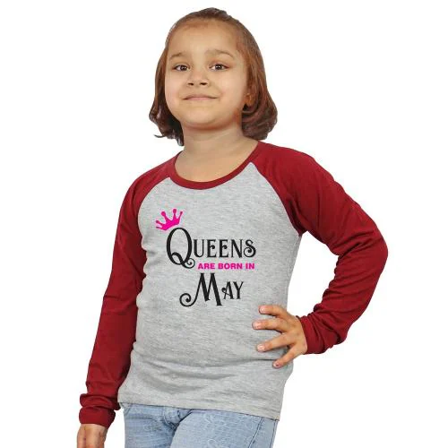 LIMIT Fashion Store - Queens Are Born In May Kids T-Shirt (9-10 Years) (Girls) Grey - Maroon