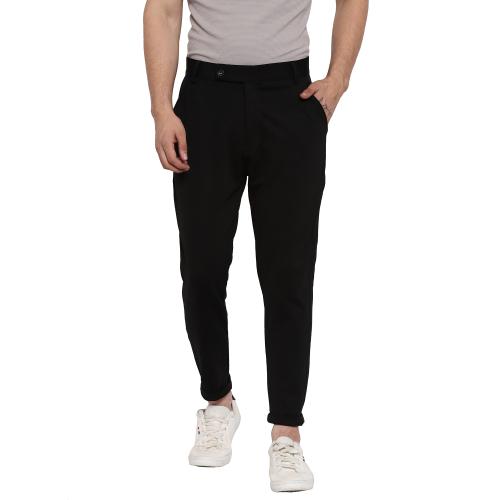 Trackpant for Men | Flynoff Black Solid 4Way Lycra Tailored Fit Ankle Length Men's Pant | Men Trackpant | Trackpants for Men | Men Trackpants | Men Joggers | Men | Joggers | Men Pants