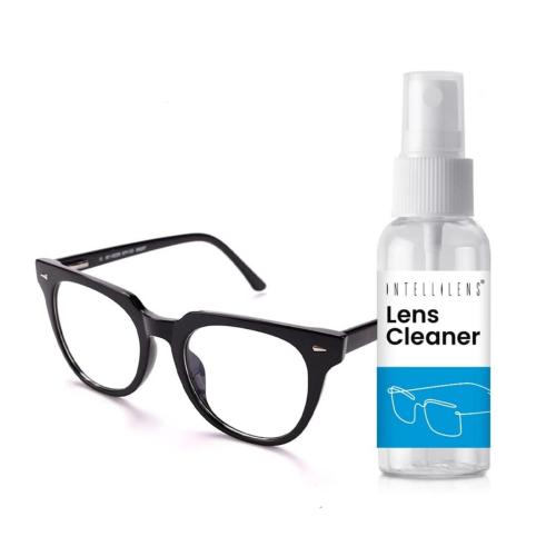 Intellilens Anti Glare and Zero Power Blue Cut Round Computer Glasses for Eye Protection with Lens Cleaner Shiny Black Men and Women