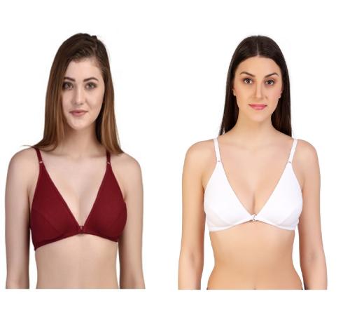 Zourt Poly Cotton B Cup Front Open Bra Set of 2 Maroon-White