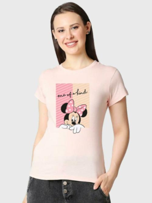 Bewakoof Women's Pink Graphic Print Round Neck Half Sleeve Slim Fit T-shirt