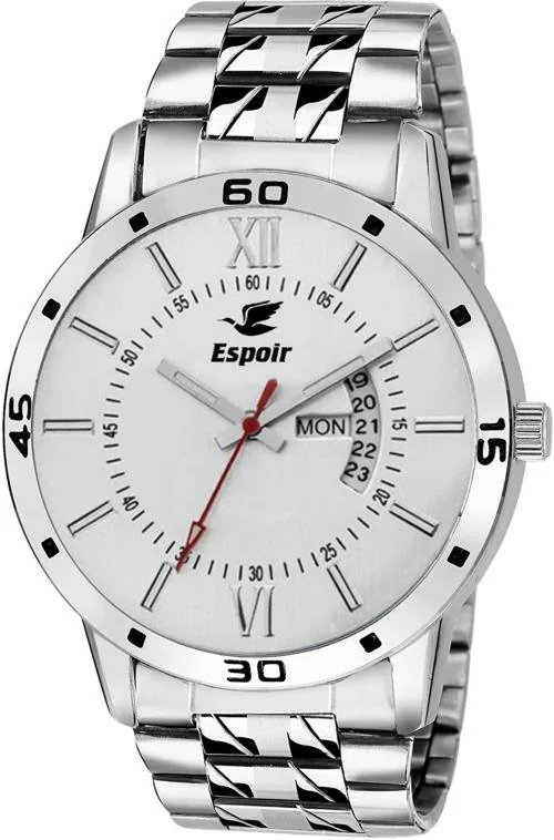 Espoir Men White Dial Silver Strap Analog Watch
