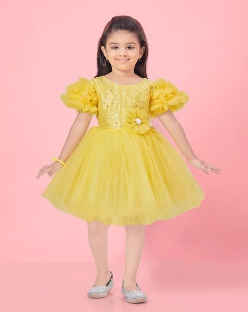Aarika Girls Yellow Color Net Frock