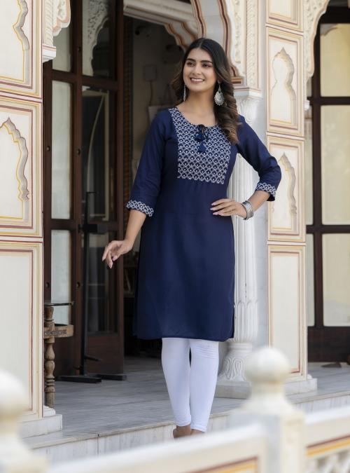 Women Rayon Embroidered Straight Kurta ( Daily Wear - Office Use)