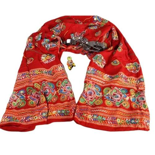 KKC -KIANA DRESSES Women Orange Embroidered Cotton Blend Dupatta