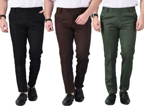 Buy AD & AV Men Green Solid Synthetic Pack Of 3 Formal Trousers Online ...