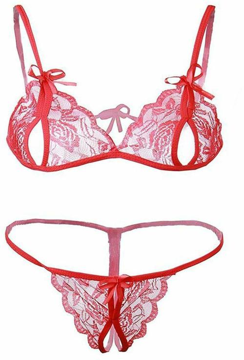 SSoShHub Women Red Self Design Cotton Linen Blend Lingerie Set