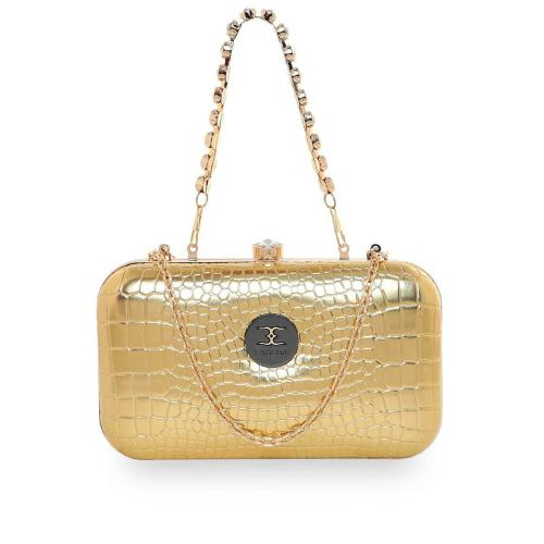 ESBEDA Gold Glossy Croco Oval shape Clutch For Women (B00100016-55)