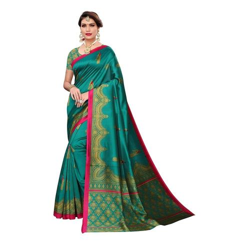Grubstaker Green Art Silk Kalamkari Saree