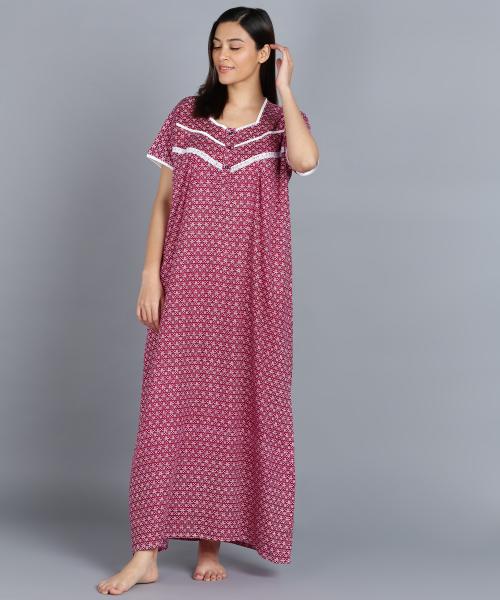 Color Fevrr with word show your color Women Printed V Neck Nightie Gown