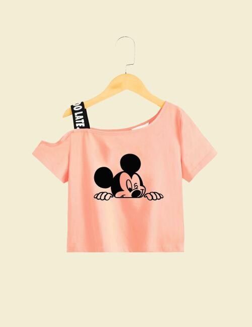 LocavestirGirls Beige Printed Pure Cotton Crop Top (15-16Y)