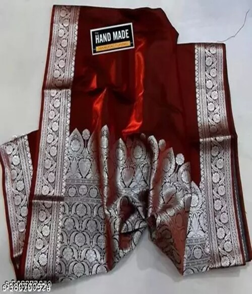 FOOTPAID Banarasi Soft Silk Silver Zari Saree
