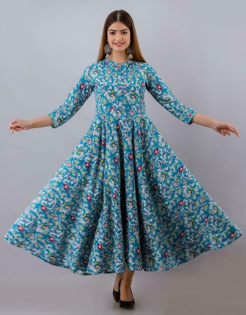 WOMEN TOUCH Women Multicolor Printed Pure Cotton Gown Dress