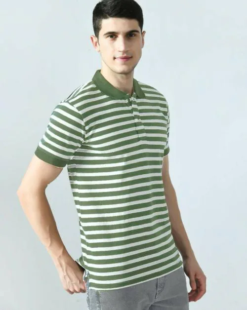 ClothsterStrikey Printed Men Collar Light Green T-Shirt