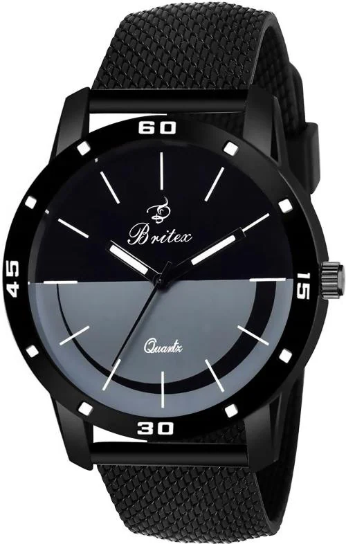 BRITEX Analog Black, Grey Dial Black Strap Watch For Men (BT7118)