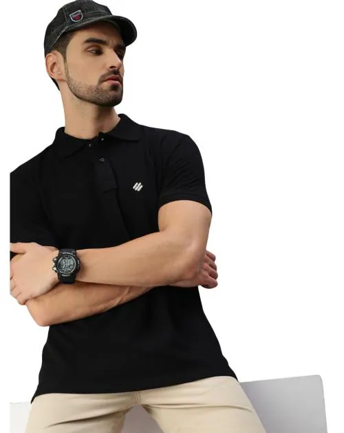 Mens Black Solid Polo Collar T-Shirt
