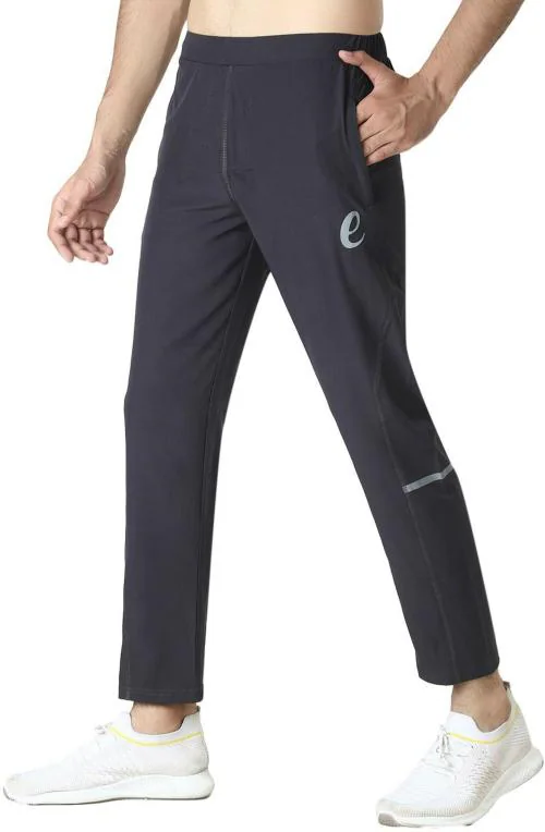 Ethan Men Black Solid Polyester Track Pants